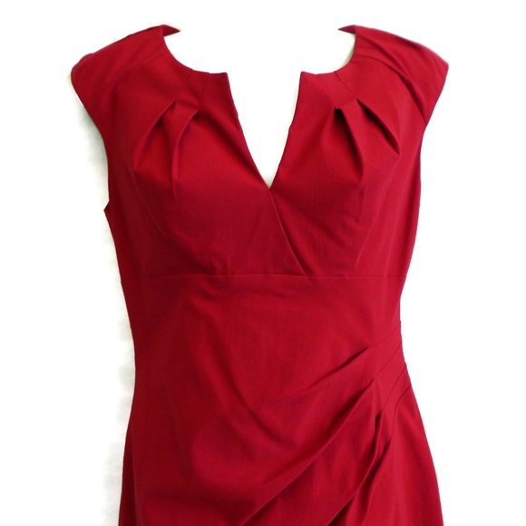 Adrianna Papell Dress Career Red Stretch Ruched Split Neck Stretchy Lined 4 - Picture 2 of 11
